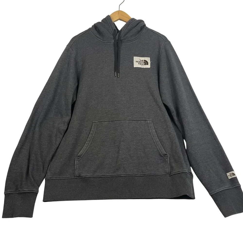 The North Face Mens Gray Patch Logo Pullover Hoodie Sweatshirt Size M
